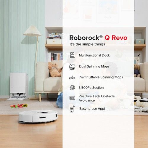 Roborock Q Revo Robot Vacuum, Self-Drying, Mop Lifting - Certified Refurbished