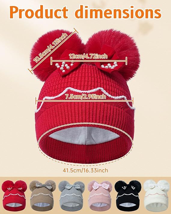 Winter Hat for Kids Toddler Children, Girls Beanie with Double Pom Pom Warm Fleece Lined, Girls Accessories Knit Beanies Cap