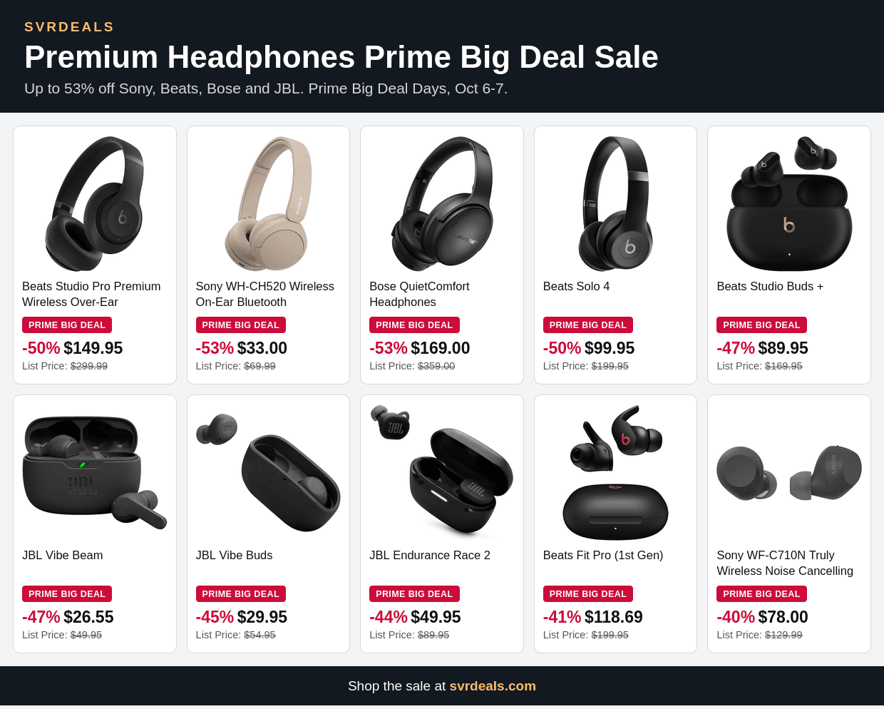 Premium Headphones Prime Big Deal Sale: Up to 53% Off Sony, Beats, Bose and JBL