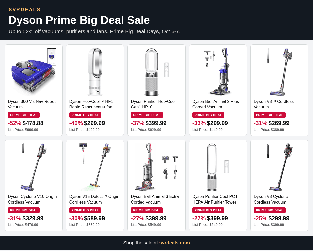 Dyson Prime Big Deal Sale: Up to 52% Off Vacuums, Purifiers and Fans