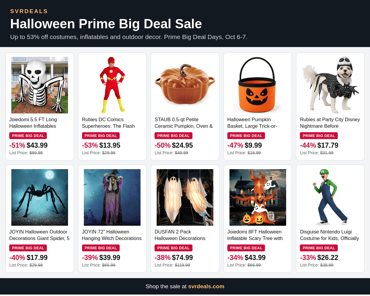 Gran Venta Prime de Halloween: ¡Hasta 53% OFF en Disfraces y Decoración Exterior!
