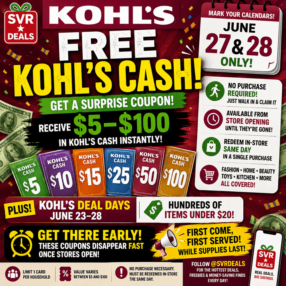 Kohl's Cash Gratis: Cupón Sorpresa de $5 a $100 (¡Sin Compra!)