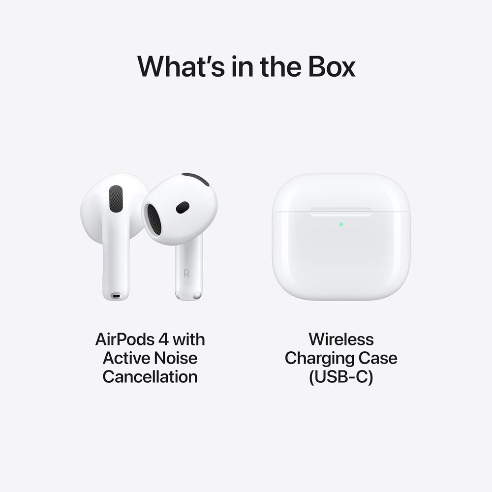 Apple AirPods 4 (Active Noise Cancellation) Earbuds with Adaptive Audio, Transparency Mode, Personalized Spatial Audio, USB-C Charging Case, Wireless Charging, H2 Chip