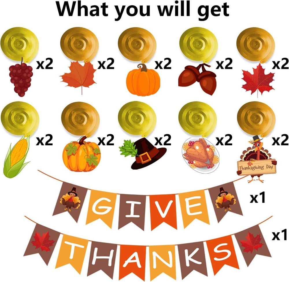 42Pcs Thanksgiving Decorations Pre-Assembled GIVE THANKS Banner Hanging Swirls for Indoor Home Party Office Classroom School Fall Decor