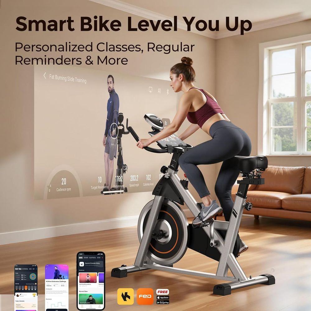 YOSUDA Exercise Bike, Brake Pad Stationary Bike for Home with Exclusive App, Magnetic Indoor Cycling Bike with 300 lb Weight Capacity