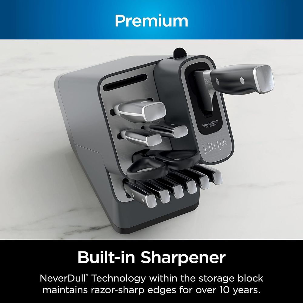 Ninja Knife Set, Knife Sharpener, Knife Block Set, Stainless Steel Knives, 14 Piece Set, Steak Knives, Chef Knives and More, Foodi NeverDull