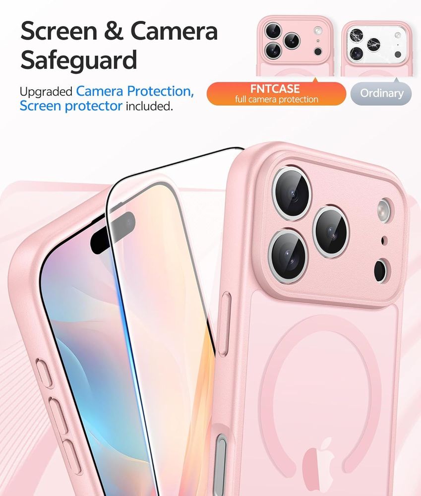 FNTCASE for iPhone 17 Pro Max Case: [Compatible with Magsafe] Translucent Matte Cases with [Full Camera Protection] [Screen Protector] Military Grade Shockproof Protective Phone Co