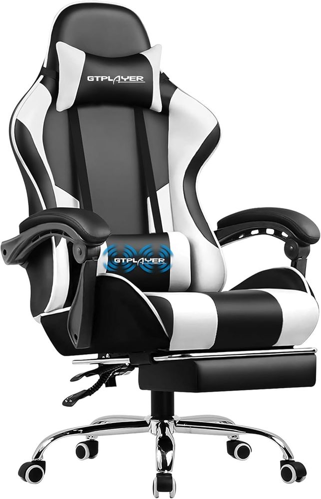 GTPLAYER Gaming Chair, Computer Chair with Footrest and Lumbar Support, Height Adjustable Game Chair with 360°-Swivel Seat and Headrest