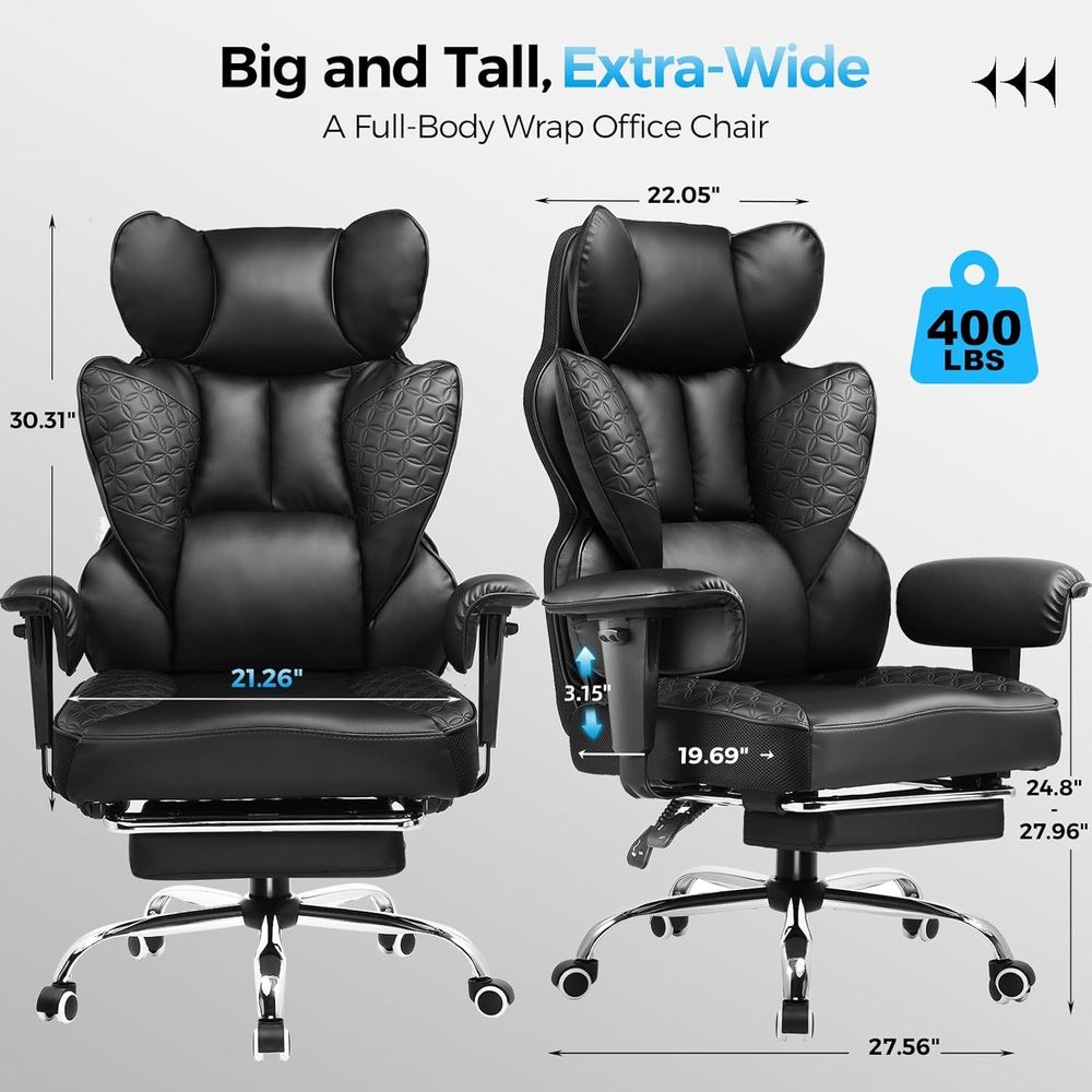 GTRACING Big and Tall Gaming Chair 400lbs Heavy Duty Office Chair with Foot Rest & Ergonomic Pocket Spring Lumbar Support, High Back 3D Saddle Shaped Cushion for Back Pain Relief
