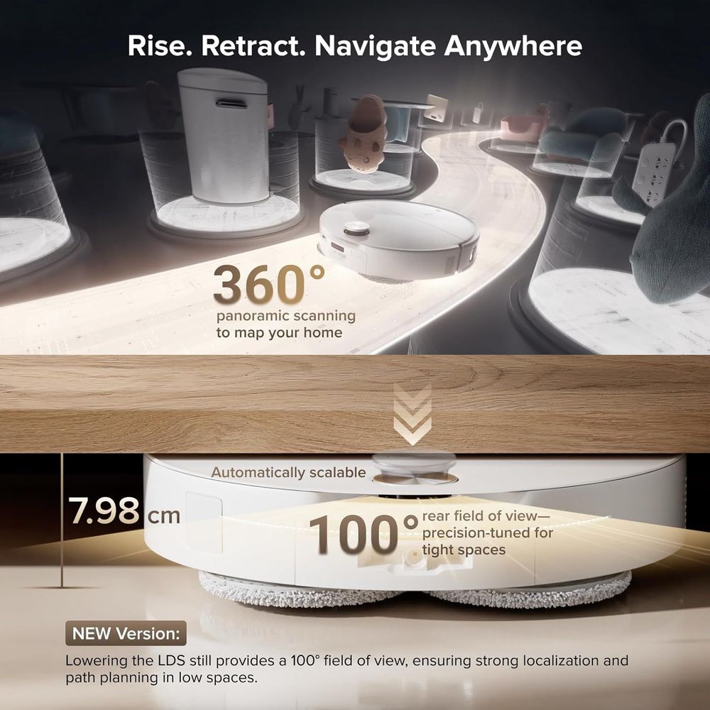 roborock Qrevo CurvX Robot Vacuum and Mop, 22,000Pa Suction, 3.14’’ Ultra Slim, Zero-Tangling Design, Reactive AI Obstacle Recognition, AdaptiLift Chassis, Auto Washing & Drying