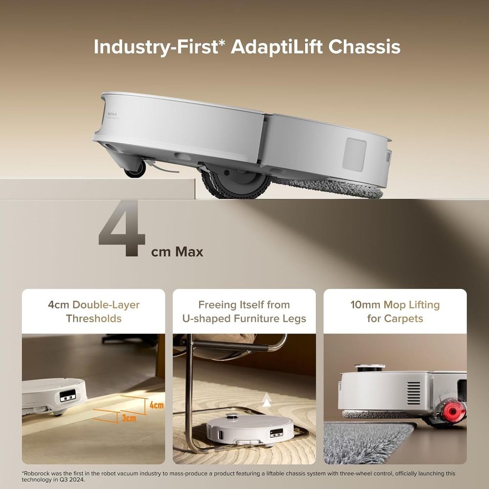 roborock Qrevo CurvX Robot Vacuum and Mop, 22,000Pa Suction, 3.14’’ Ultra Slim, Zero-Tangling Design, Reactive AI Obstacle Recognition, AdaptiLift Chassis, Auto Washing & Drying