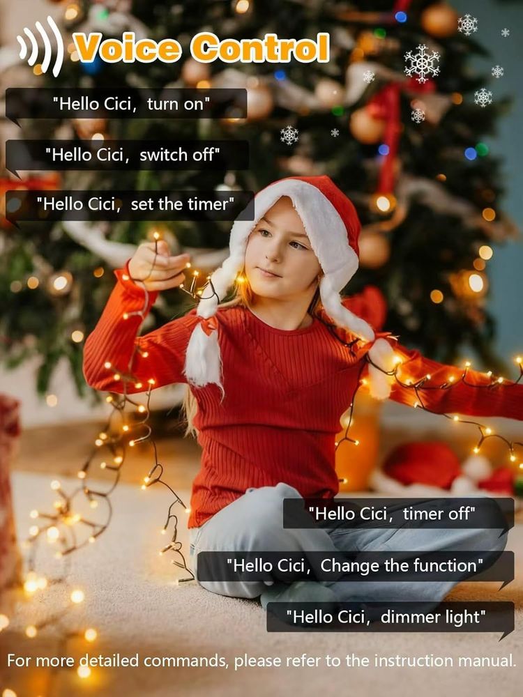 Voice Controlled Christmas Lights with Remote, 99 FT 300 LED String Lights Indoor Outdoor with 12 Modes 3 Timers, Dimmable Twinkle Light