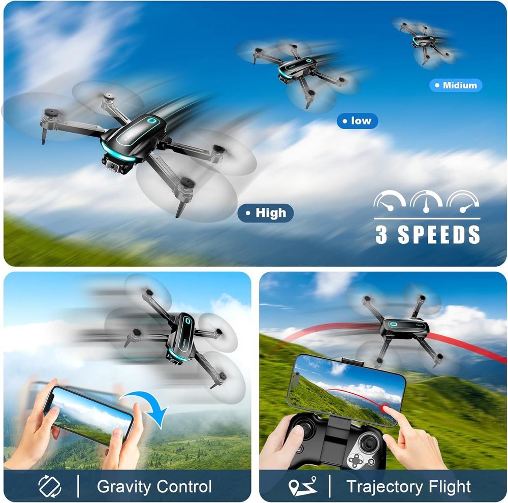 Drone with Camera, Drones for Adults and Beginners, 1080P HD FPV Foldable Mini Drones for Kids, with 2 Batteries, Carrying Case, Trajectory Flight, Gravity Control