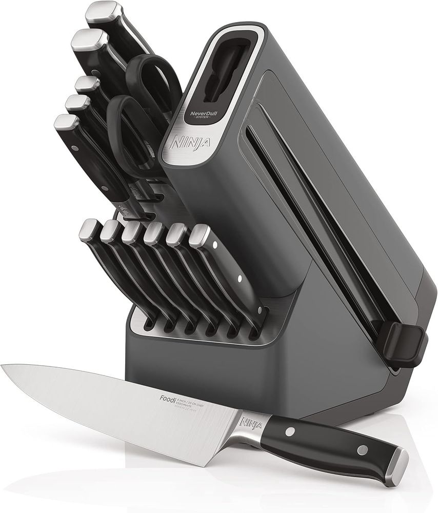 Ninja Knife Set, Knife Sharpener, Knife Block Set, Stainless Steel Knives, 14 Piece Set, Steak Knives, Chef Knives and More, Foodi NeverDull