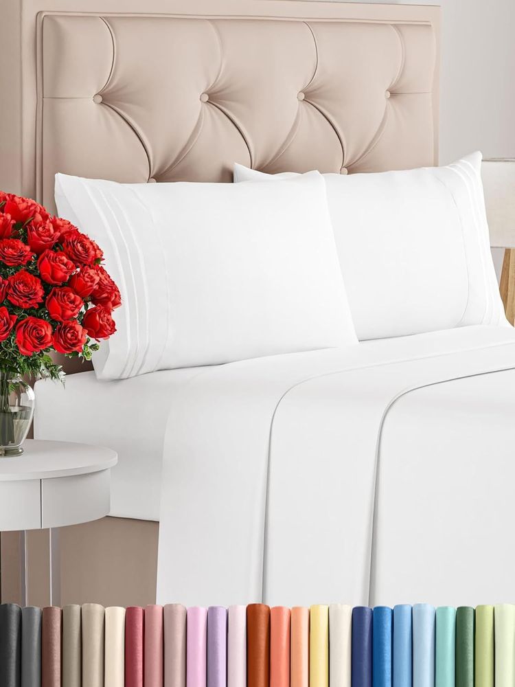 King Size 4 Piece Sheet Set - Comfy Breathable & Cooling Bed Sheets Set - Deep Pockets, Ultra-Soft and Wrinkle Free - White