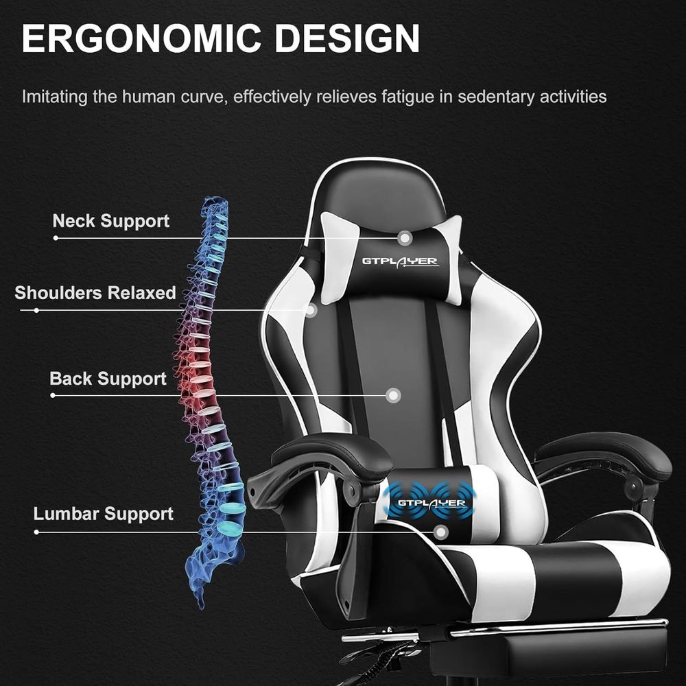 GTPLAYER Gaming Chair, Computer Chair with Footrest and Lumbar Support, Height Adjustable Game Chair with 360°-Swivel Seat and Headrest