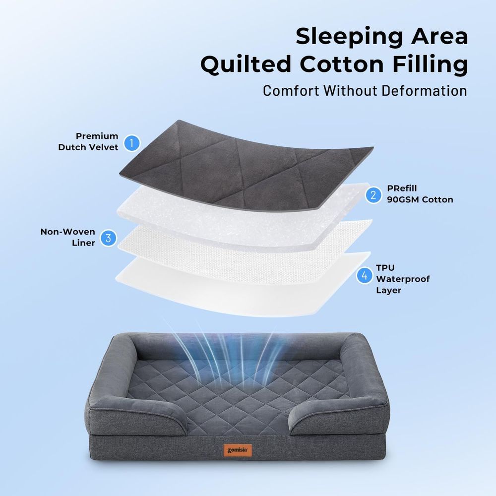 Orthopedic Dog Bed for Extra Large Dogs, Washable XL Dog Sofa Beds with Bolsters, Memory Foam XLarge Pet Bed with Removable Waterproof Cover & Nonskid Bottom