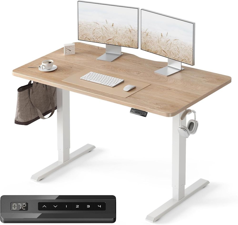 FEZIBO Standing Desk, 48 × 24 Inches Electric Height Adjustable, Sit and Stand Up, Computer Office Desk with Splice Board