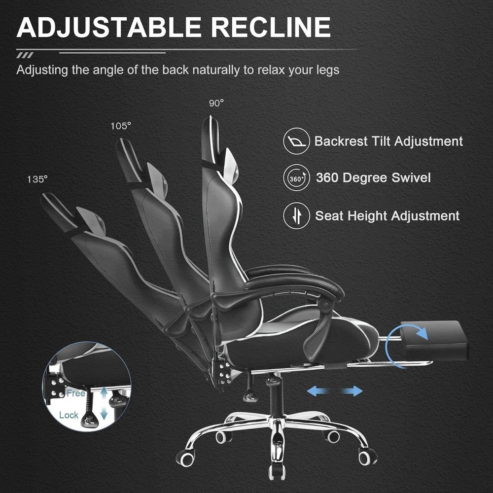 GTPLAYER Gaming Chair, Computer Chair with Footrest and Lumbar Support, Height Adjustable Game Chair with 360°-Swivel Seat and Headrest
