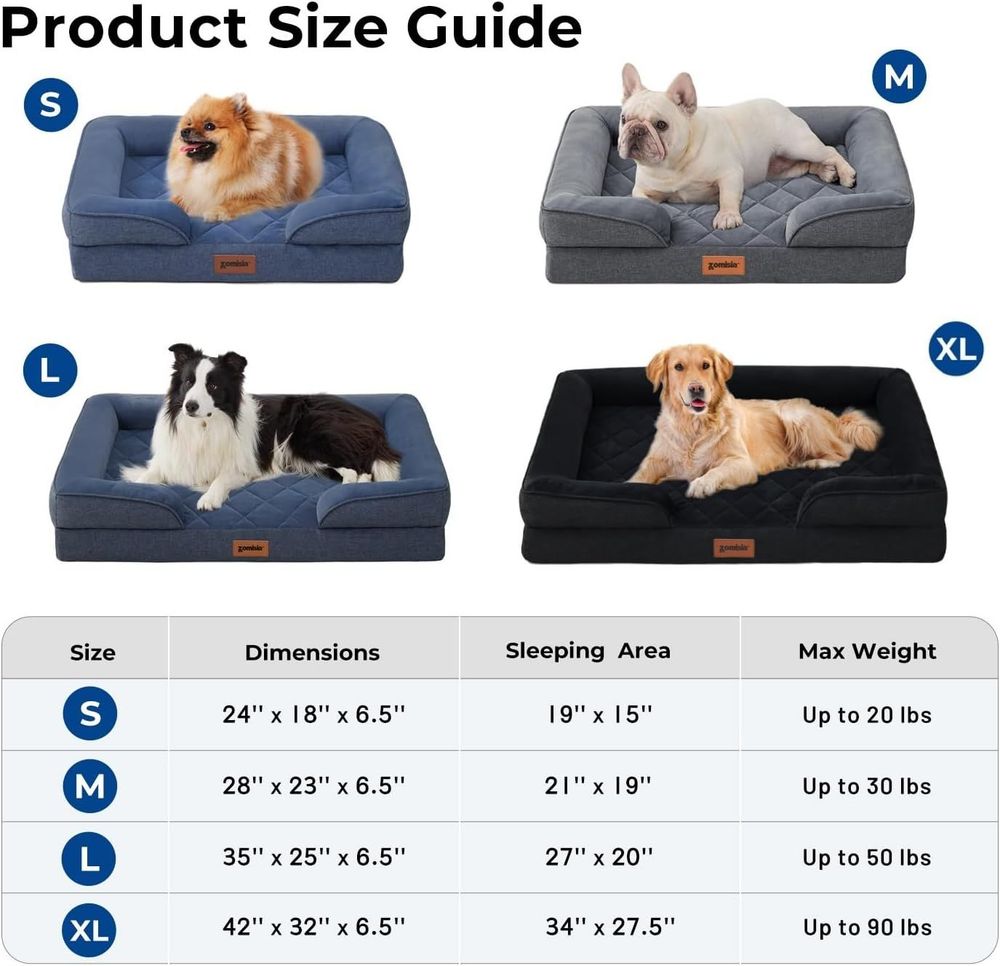 Orthopedic Dog Bed for Extra Large Dogs, Washable XL Dog Sofa Beds with Bolsters, Memory Foam XLarge Pet Bed with Removable Waterproof Cover & Nonskid Bottom