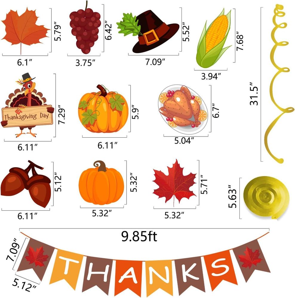 42Pcs Thanksgiving Decorations Pre-Assembled GIVE THANKS Banner Hanging Swirls for Indoor Home Party Office Classroom School Fall Decor