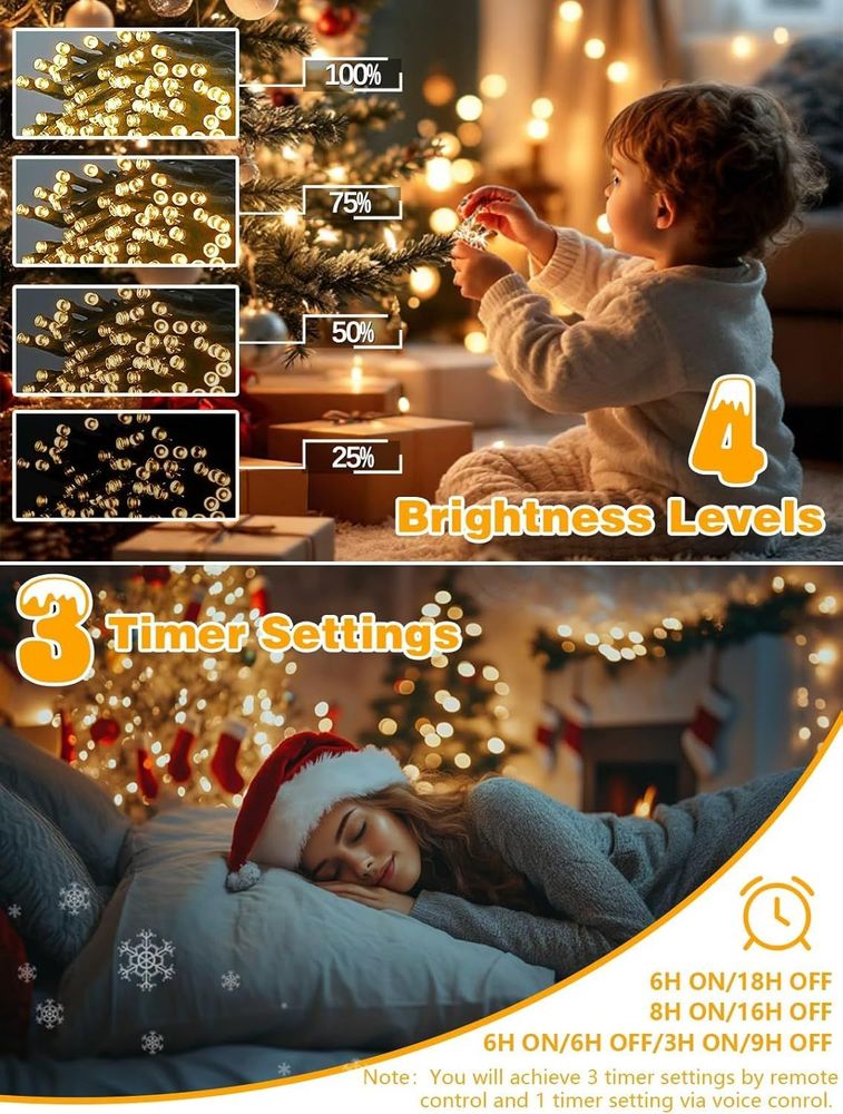 Voice Controlled Christmas Lights with Remote, 99 FT 300 LED String Lights Indoor Outdoor with 12 Modes 3 Timers, Dimmable Twinkle Light