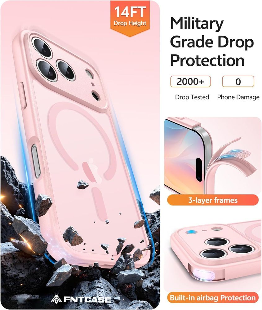 FNTCASE for iPhone 17 Pro Max Case: [Compatible with Magsafe] Translucent Matte Cases with [Full Camera Protection] [Screen Protector] Military Grade Shockproof Protective Phone Co