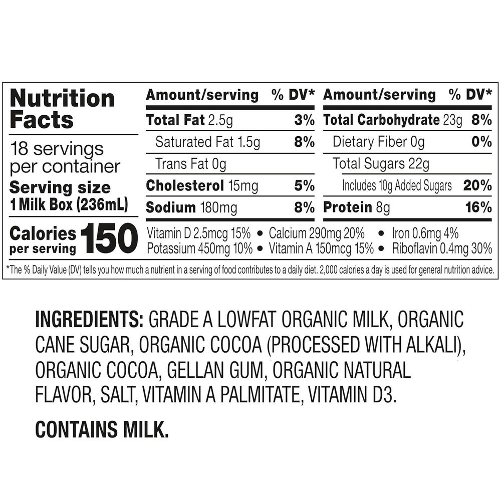 Horizon Organic Shelf Stable 1% Lowfat Chocolate Milk Boxes, 8 fl oz, 18 Count - 8g Protein per Serving, USDA Organic UHT from Pasture-Raised Cows, Ready to Drink