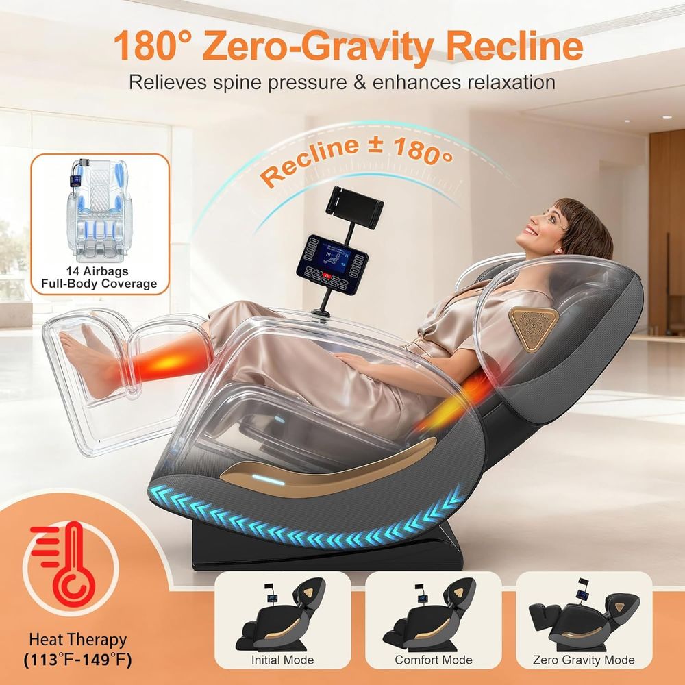 Upgraded Massage Chair Full Body, Zero Gravity Recliner with Heat, 10 Fix Points, Bluetooth, Touch Screen, Footrest, Shiatsu Massage Chair Full Body 