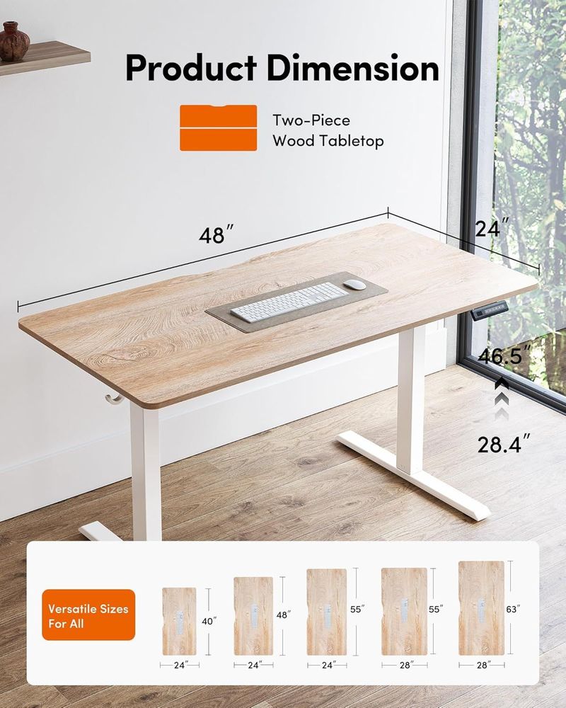 FEZIBO Standing Desk, 48 × 24 Inches Electric Height Adjustable, Sit and Stand Up, Computer Office Desk with Splice Board