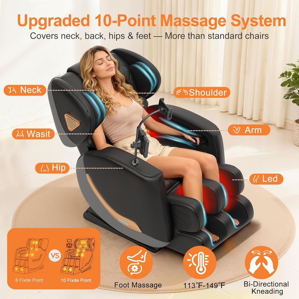 Upgraded Massage Chair Full Body, Zero Gravity Recliner with Heat, 10 Fix Points, Bluetooth, Touch Screen, Footrest, Shiatsu Massage Chair Full Body 