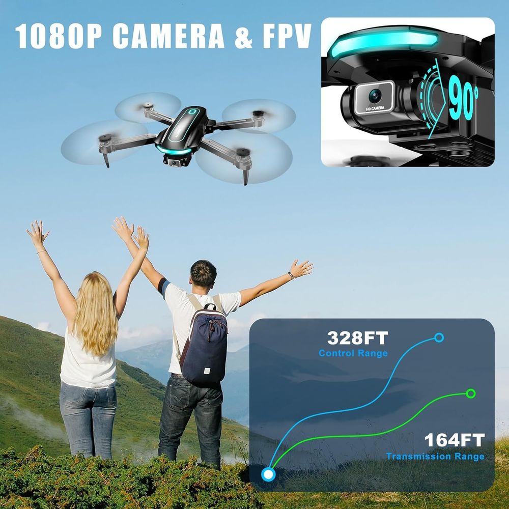 Drone with Camera, Drones for Adults and Beginners, 1080P HD FPV Foldable Mini Drones for Kids, with 2 Batteries, Carrying Case, Trajectory Flight, Gravity Control