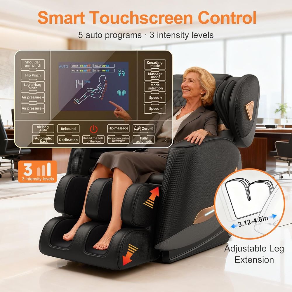 Upgraded Massage Chair Full Body, Zero Gravity Recliner with Heat, 10 Fix Points, Bluetooth, Touch Screen, Footrest, Shiatsu Massage Chair Full Body 
