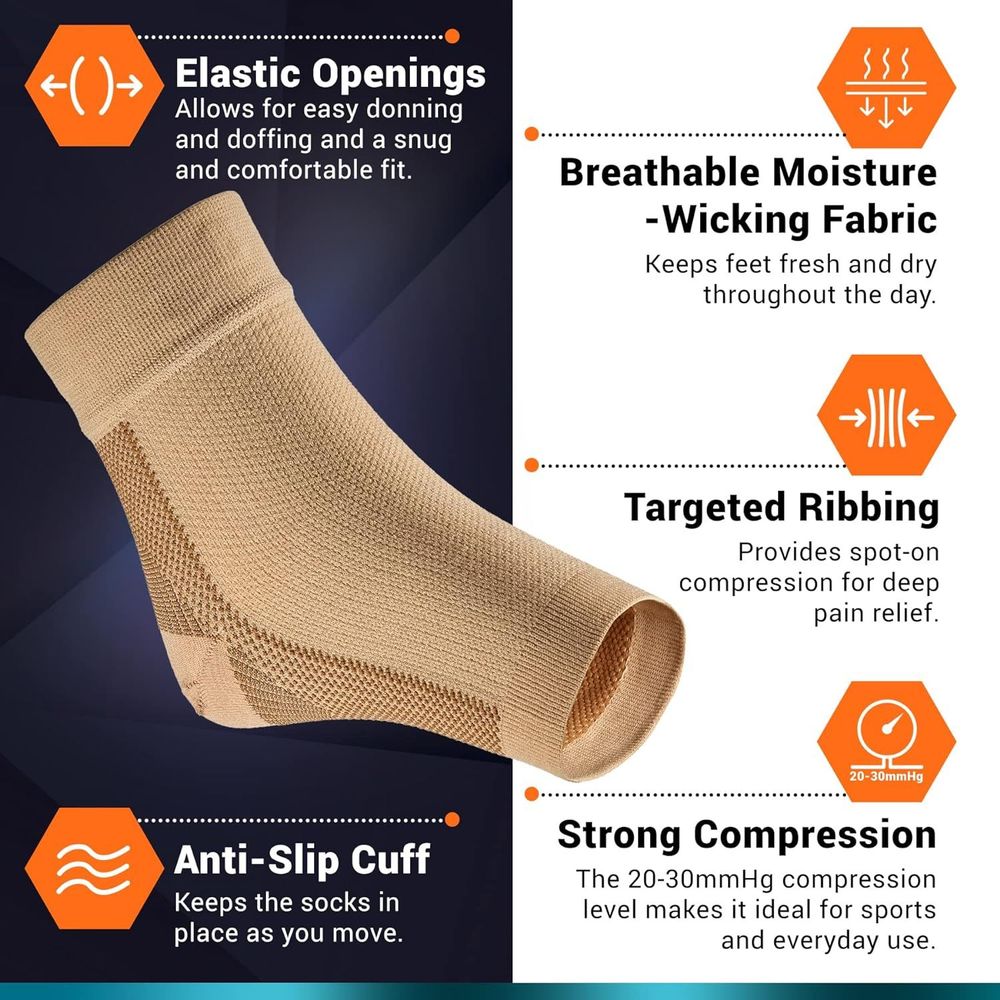 Compression Socks 20-30mmHg for Plantar Fasciitis, Achilles Tendonitis Relief (1 Pair) - Ankle Compression Sleeve for Heel Spurs, Foot Swelling & Fatigue