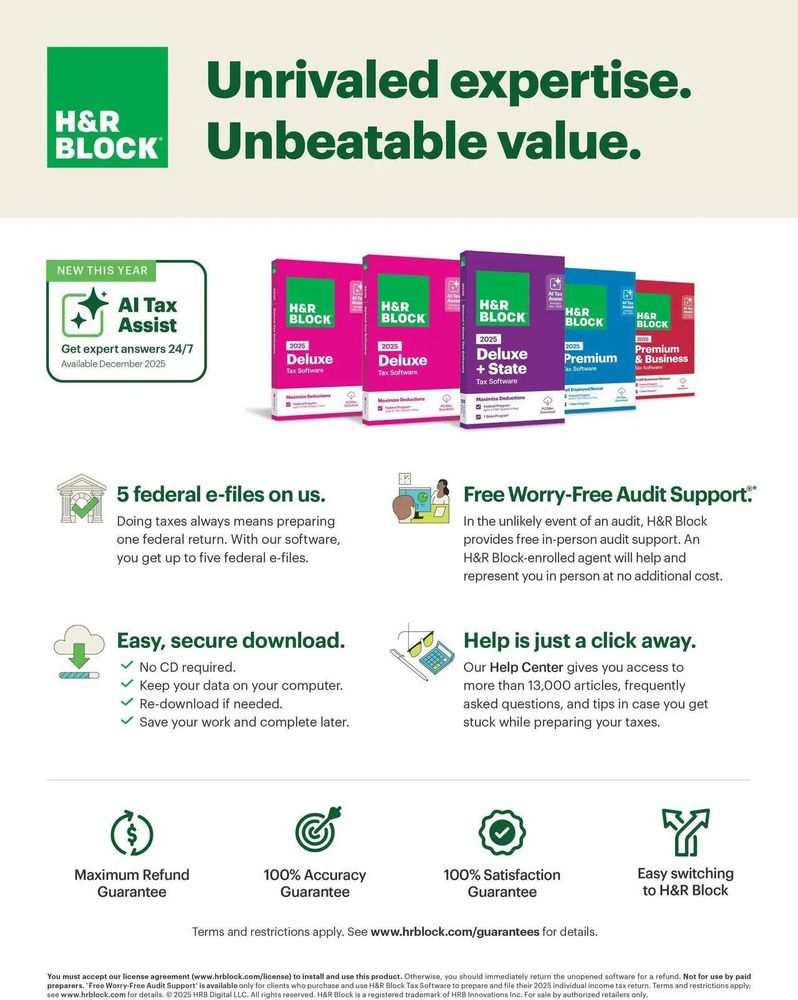 H&R Block 2025 Tax Software Digital Downloads (PC/Mac) from $20.99