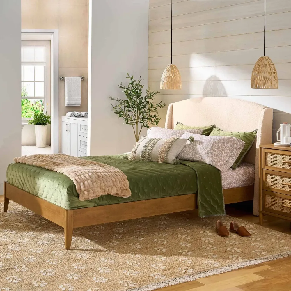 Better Homes & Gardens 3019BQR Springwood Upholstered Queen Bed, Shearling and